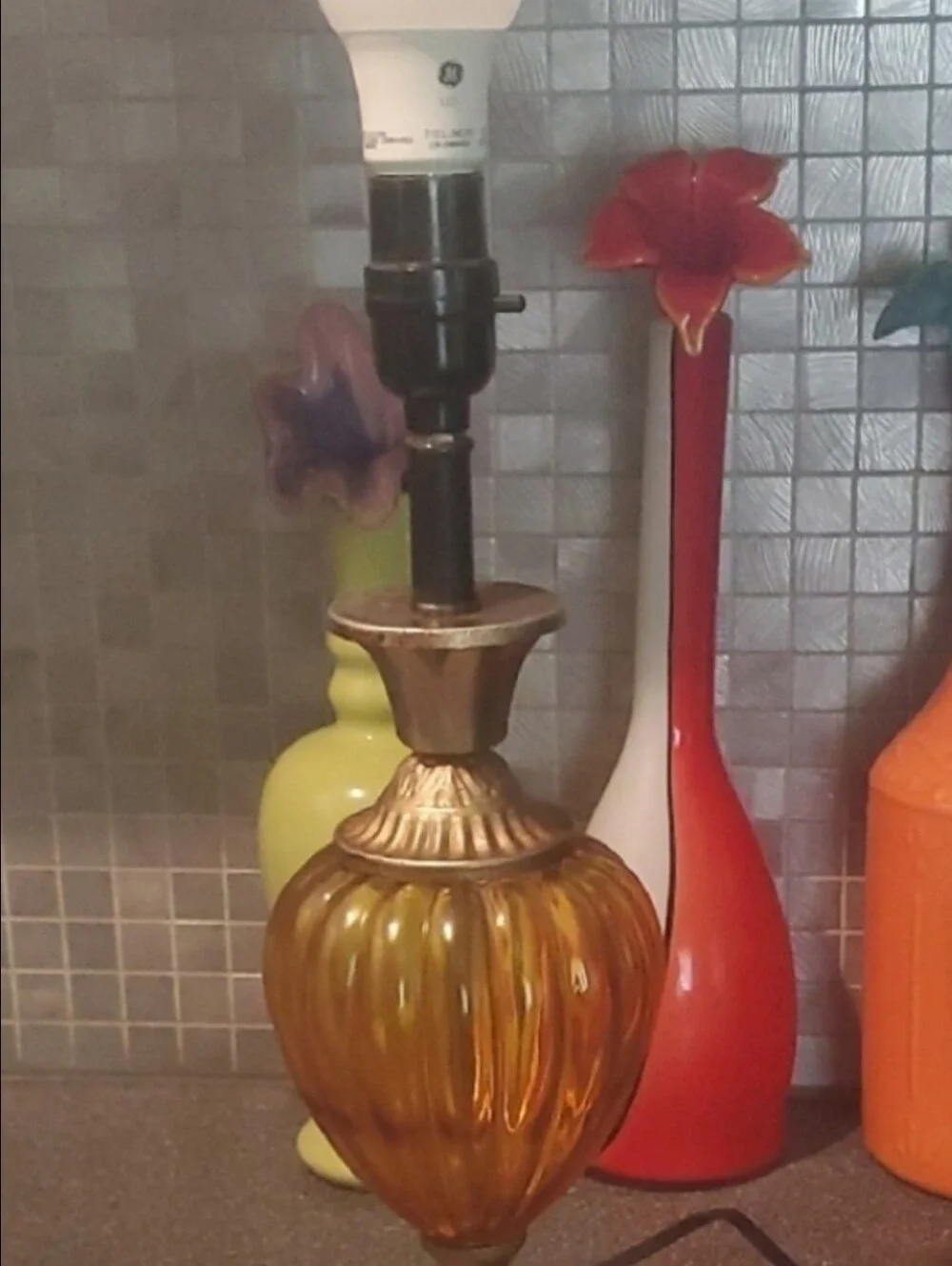 Vintage Amber Glass Table Lamp